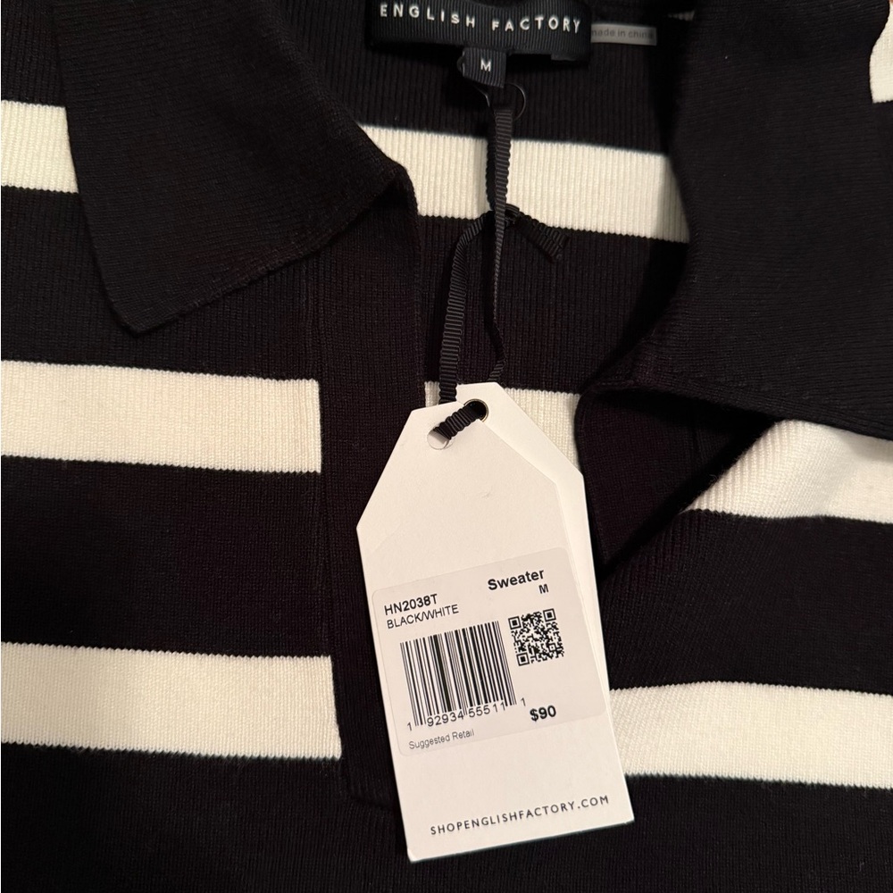 English Factory Striped Crop Sweater White/Black | M - Picture 7 of 11